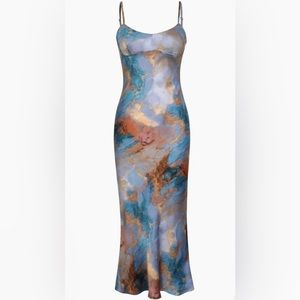 Micas Abstract Print Backless Midi Slip Dress - MULTICOLOR